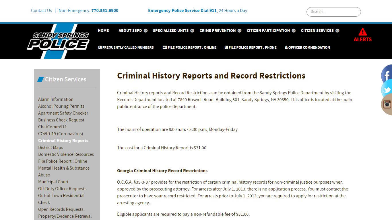 Criminal History Reports - Sandy Springs, GA | Police Department