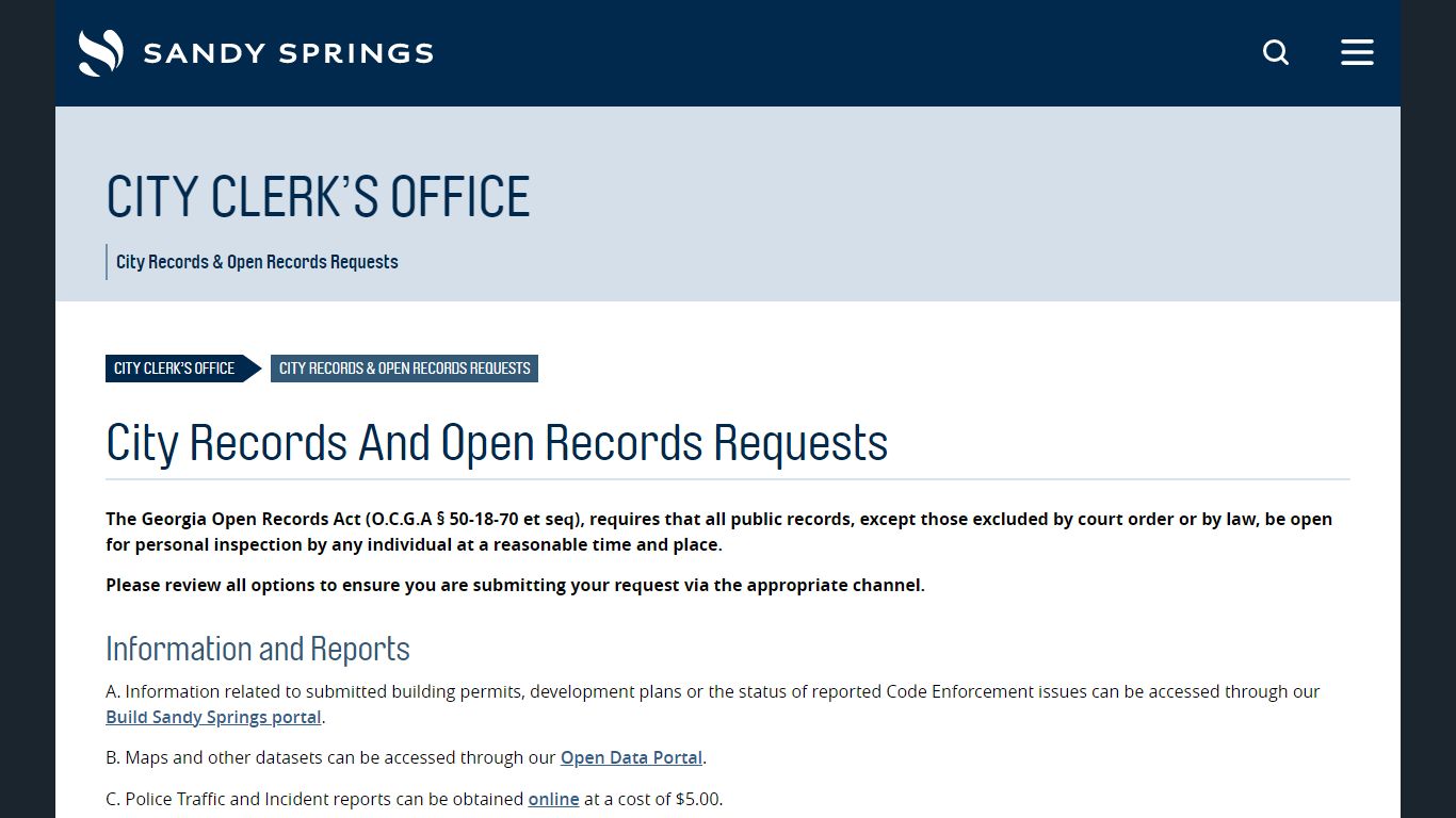 City Records And Open Records Requests | City of Sandy Springs